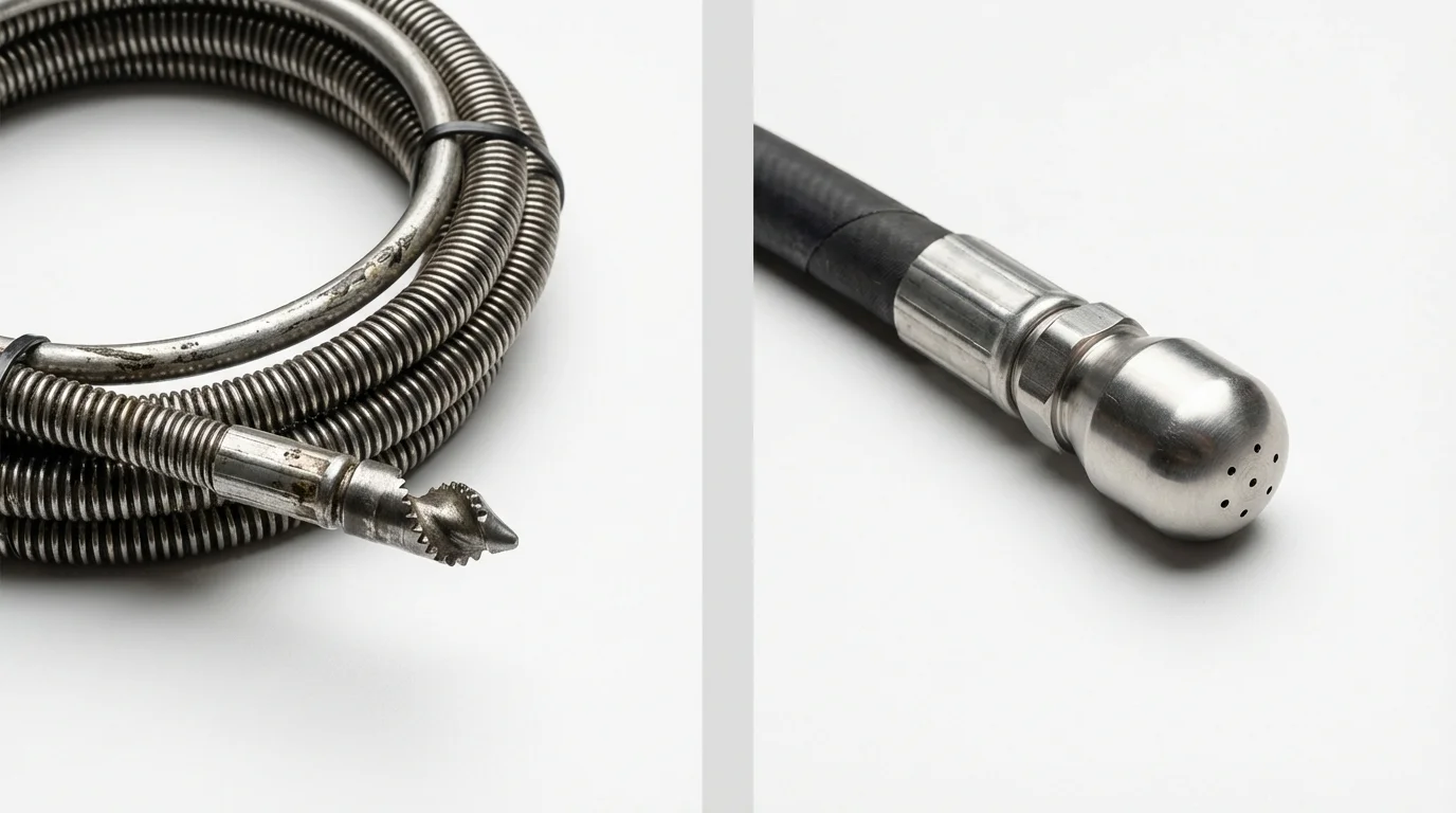 Drain snake cable and hydro jetting nozzle used for drain cleaning in Kershaw, SC