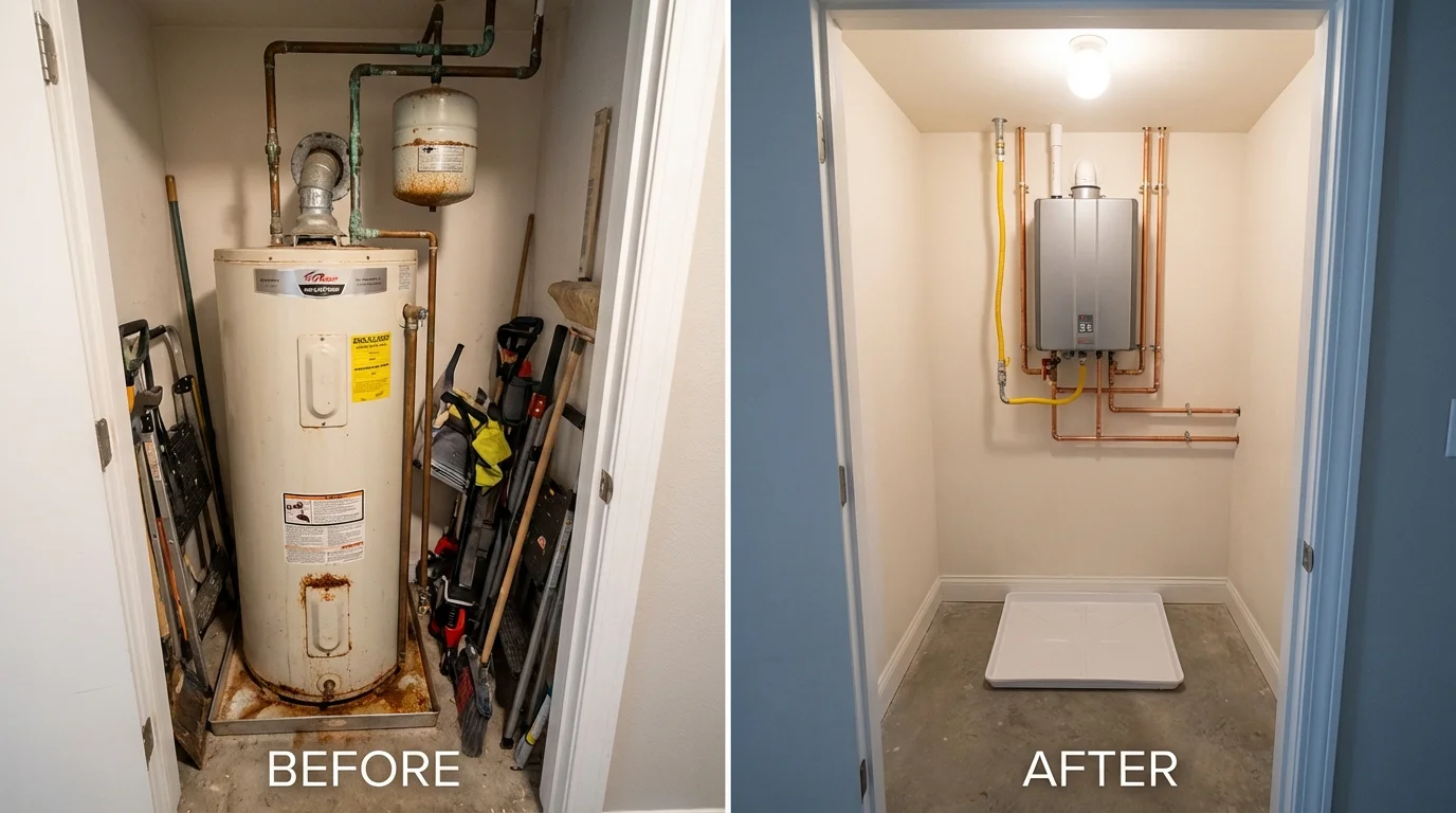Tank water heater versus wall-mounted tankless unit comparison for Kershaw, SC homeowners