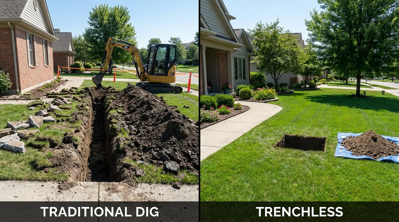 Trenchless sewer repair with minimal yard damage versus traditional excavation in Kershaw, SC